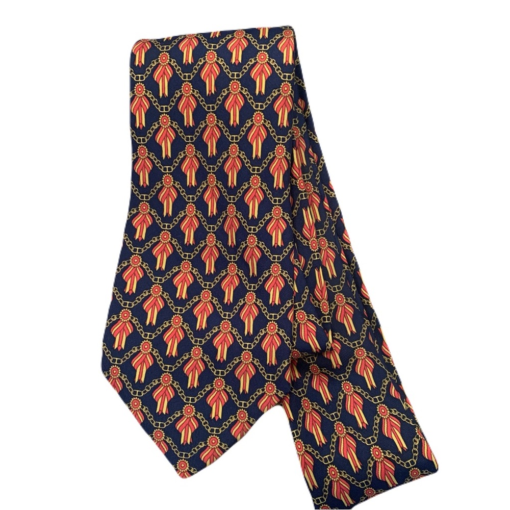 Authentic Hermes Men’s Tie Winners Ribbon/  Chain 100% Silk 716 FA